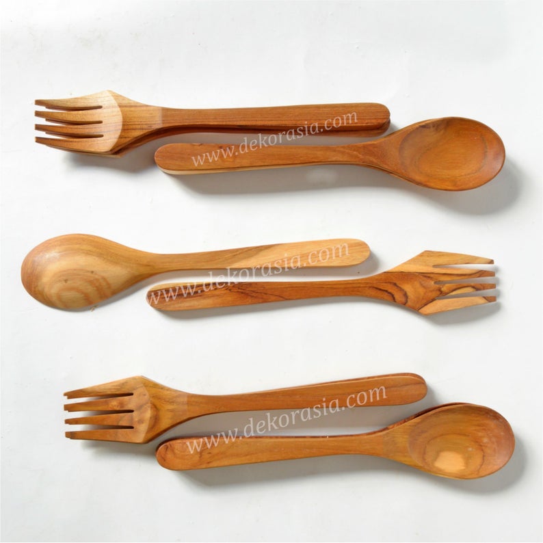 Teak Wooden Spoon and Fork - Length 12.2 Inches